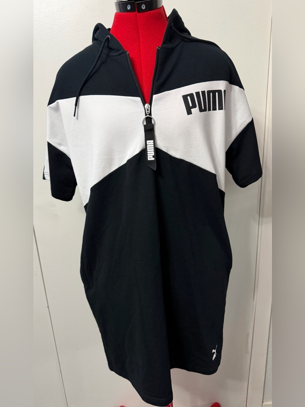 Puma Black and White Colorblock Half-Zip Hoodie Dress